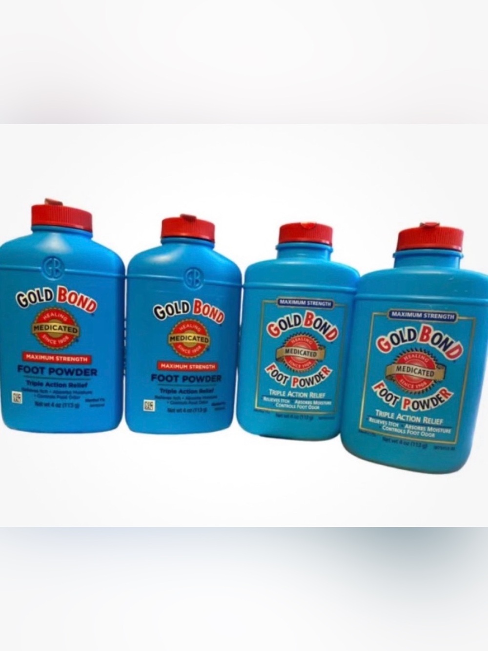 Lot of 4 Gold Bond Maximum Strength Foot Powder 4 oz Talc Blue Bottle- With talc
